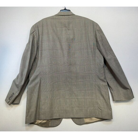 Bill Blass Mens Plaid Blazer Jacket Size 46 Reg Tan Checkered Wool Blend - Picture 12 of 14
